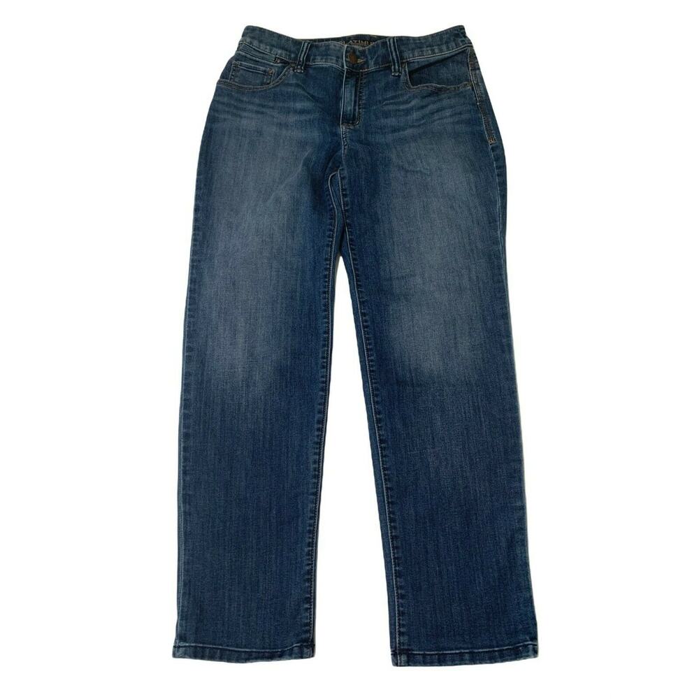Chico's Platinum Women's Straight Jeans Sz 0 Regular Blue Mid Rise Stretch Denim